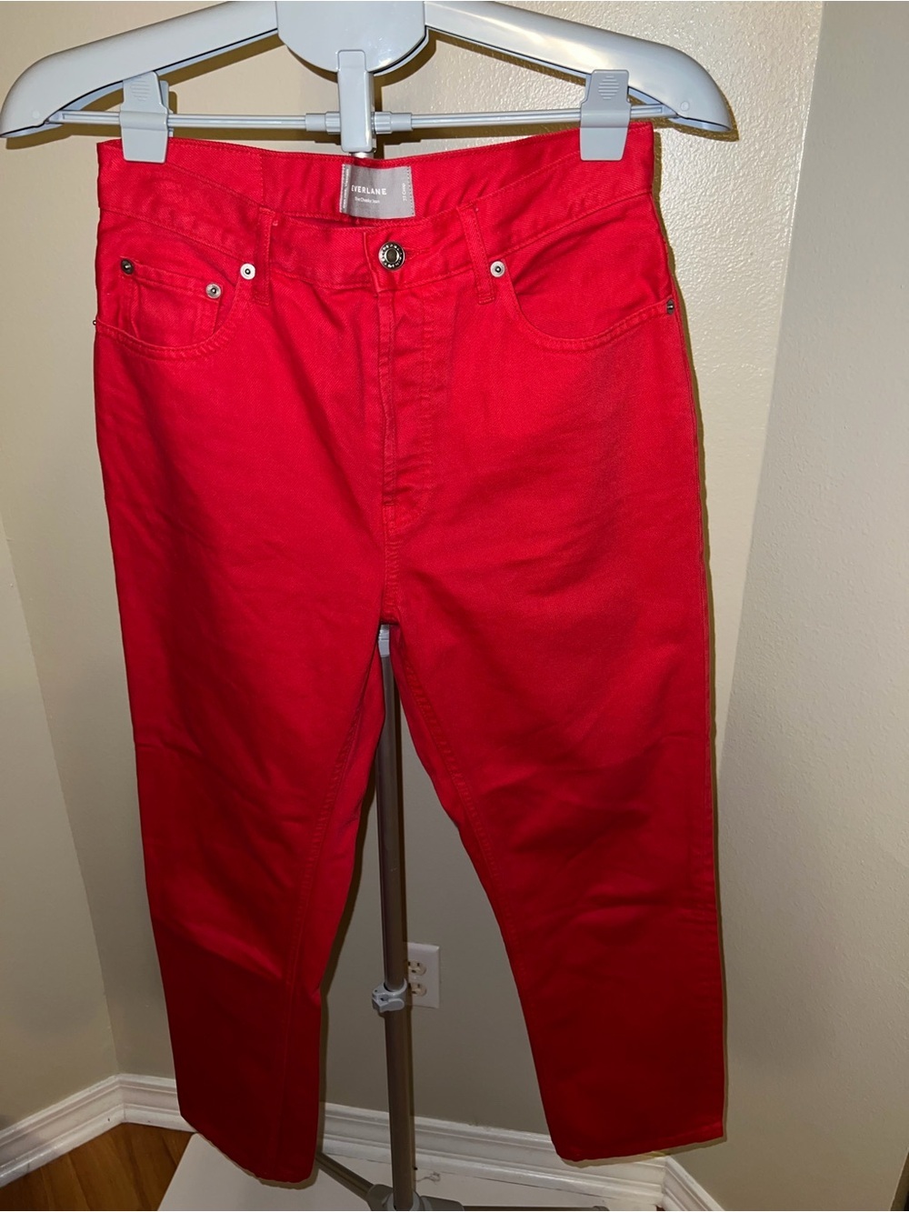 Everlane The Cheeky Jean Red Cropped Button Fly Jeans